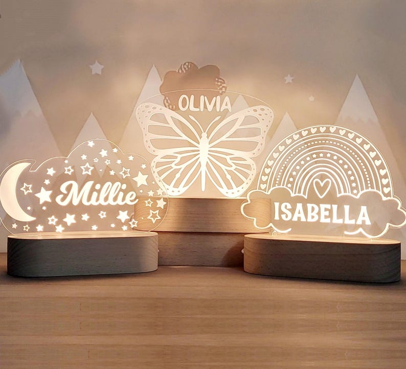 Custom Night Light, Moon & Stars Butterfly or Rainbow for Kids Room Decor, Personalize with Your Name image 10