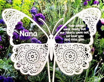 Grave decoration butterfly memorial ornament, Engrave your loved one's name on a custom acrylic sign.