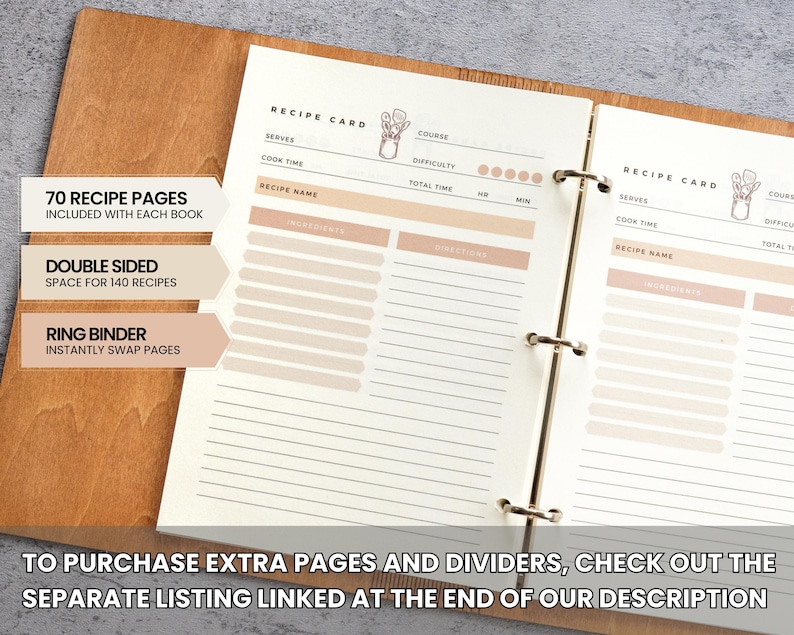 Personalized Recipe Book, Wooden Personalized Cookbook, The Perfect Gift for Mom, Personalized with Your Name imagem 7
