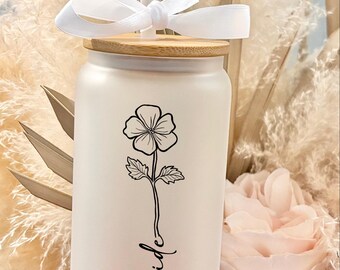 Vaso de cristal con flores personalizado, vaso para café helado, propuesta de dama de honor, despedida de soltera