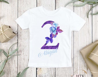 Girls Floral Birthday Shirt: Personalized Number Two Tee
