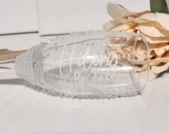 Personalized Pearl Wine Glass, Bridal Party Gift