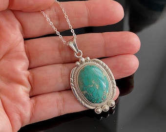 Affordable Turquoise Silver Pendant- Sterling Silver Solid Pendant-Gift for Women-Solitaire Pendant-Eye-catching silver jewelry accessories