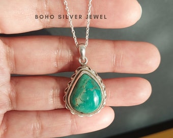 Authentic Silver TURQUOISE Pendant-Green Locket-925Sterling Silver Solid Pendant-Gift for Women-Solitaire Pendant-Stunning Statement Pendant