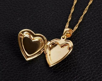 Personalized 24k Gold Plated Picture Locket Necklace, Heart Photo Pendant for Her, Unique Gift for Wife/Mom, Best Anniversary
