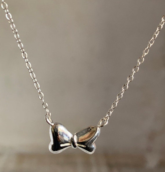 Magical Silver Bow Necklace , Cute and Delicate