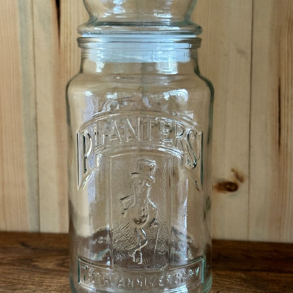 Vintage Planters Peanut Glass Jar Cannister 75th Anniversary 1981