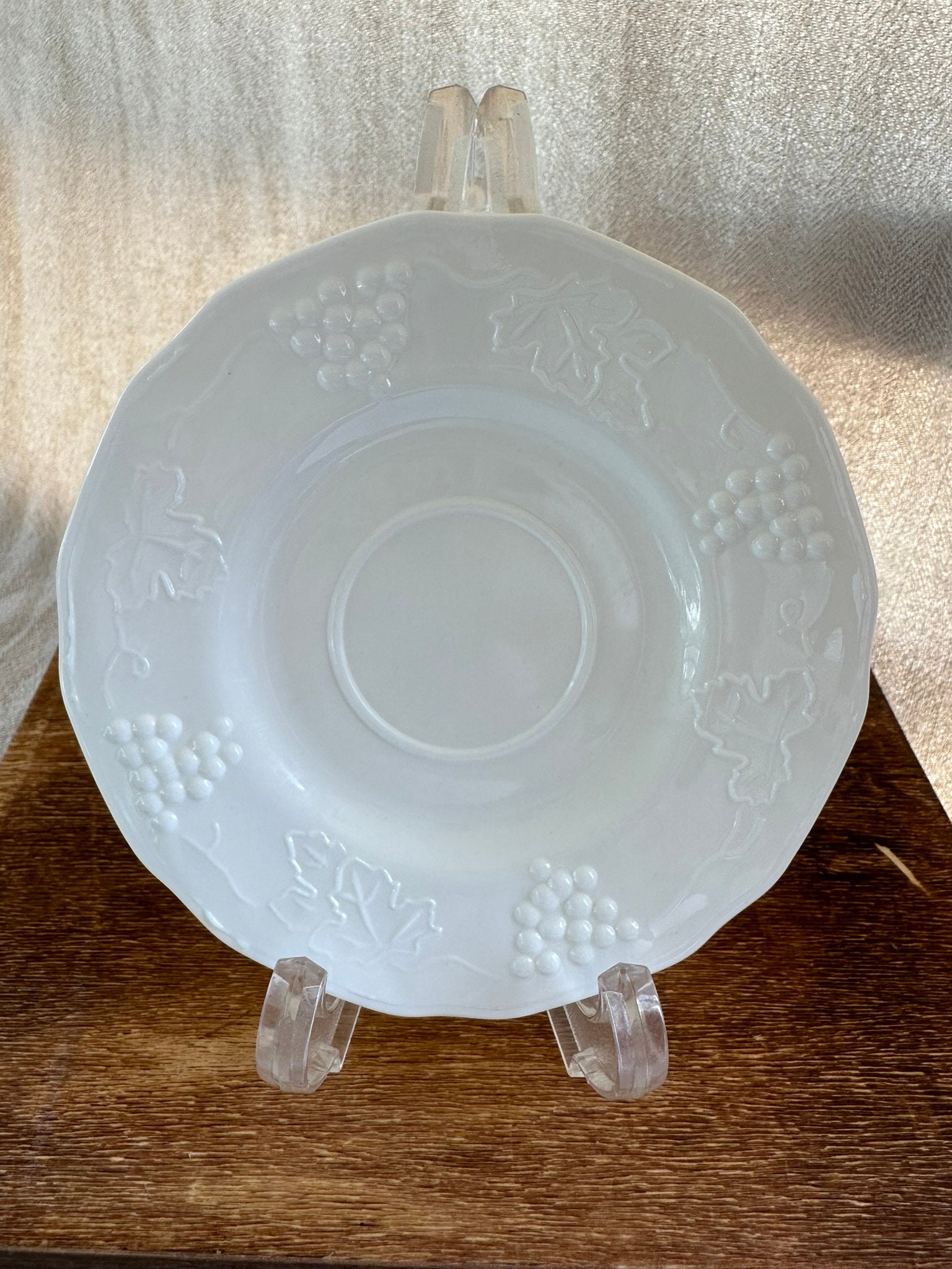 Set of 6 Indiana Glass Colony Harvest Milk Glass Small Plate or Saucer Grape Design Vintage