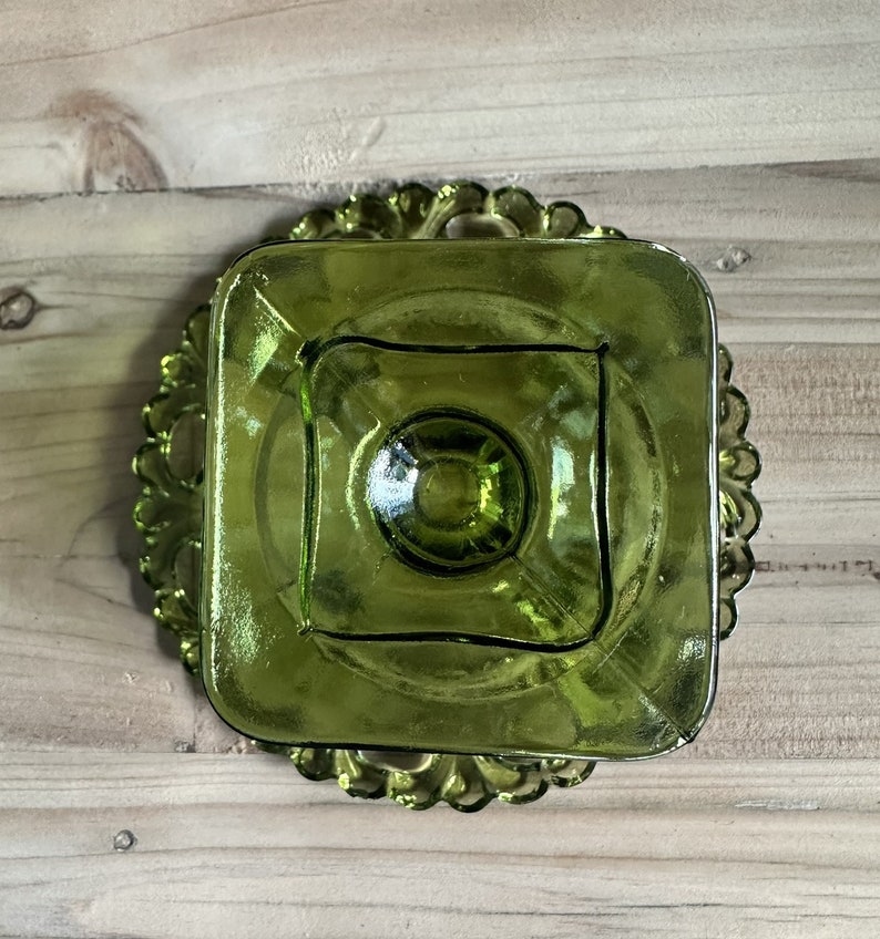 Indiana Glass Candy Dish Emerald Green Vintage Bowl Footed Depression