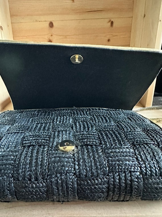 La Regale Handbag Black Straw Shoulder Cross Body… - image 3