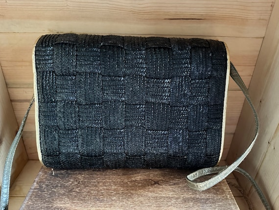 La Regale Handbag Black Straw Shoulder Cross Body… - image 1