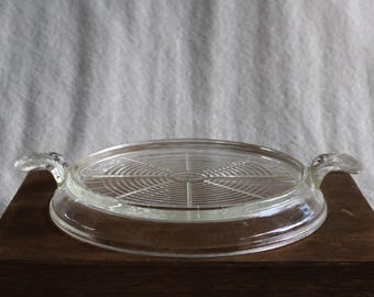 Salvamanteles de cristal vintage Fire-King con asas, soporte para platos