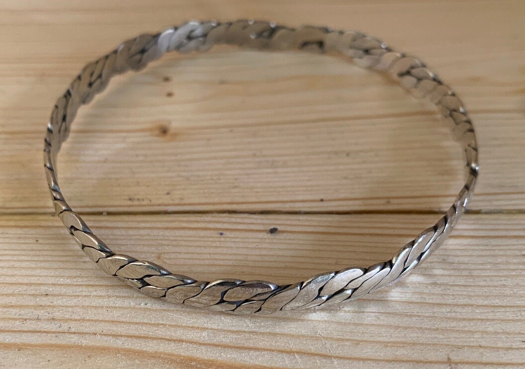 Bangle Solid Silver Vintage 925 Handmade Boho Chic Real
