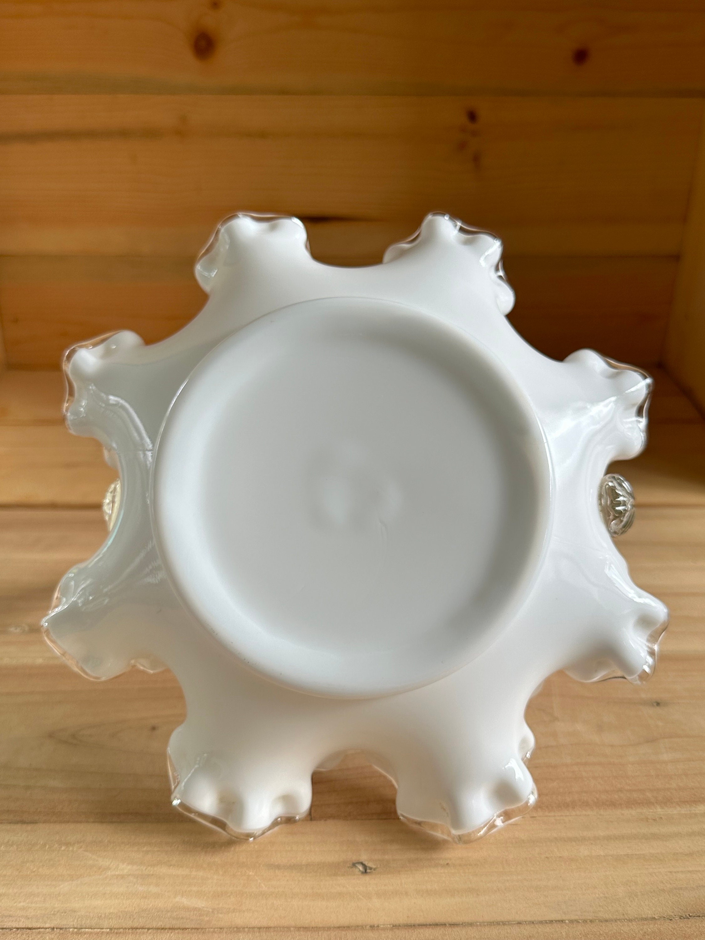 フェントン ミルクガラス レース クリア フリルエッジ ヴィンテージ