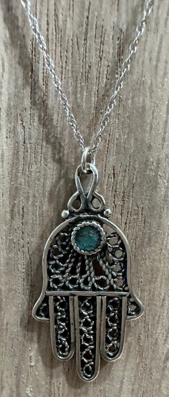 Hamsa Natural Stone Necklace Sterling Silver