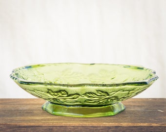 Anchor Hocking Green Harvest Ciotola in vetro verde, design con uva in rilievo, vintage