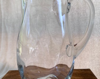 Saks Fifth Avenue Crystal Pitcher, Swirl Design Water/Juice Pitcher, Elegant Vintage Glass Pitcher