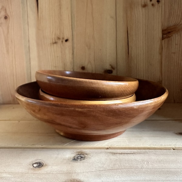 Set of 3 Different Sizes Wood Bowls signed by Maker Forestware Ridge Manor FL