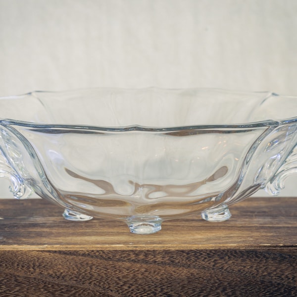 Fostoria Baroque Crystal Glass Footed Winged Bowl, Art Deco-Console Bowl, Footed Fruit Bowl, Hollywood Regency Decor 1930's-1950's