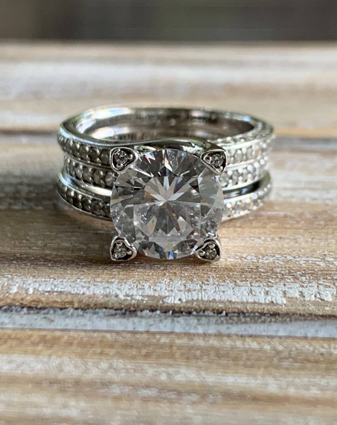 Two Rings Set Silver Sterling Silver Ring Set With 2 Rings Size 5 Features a 3 Band Look ...