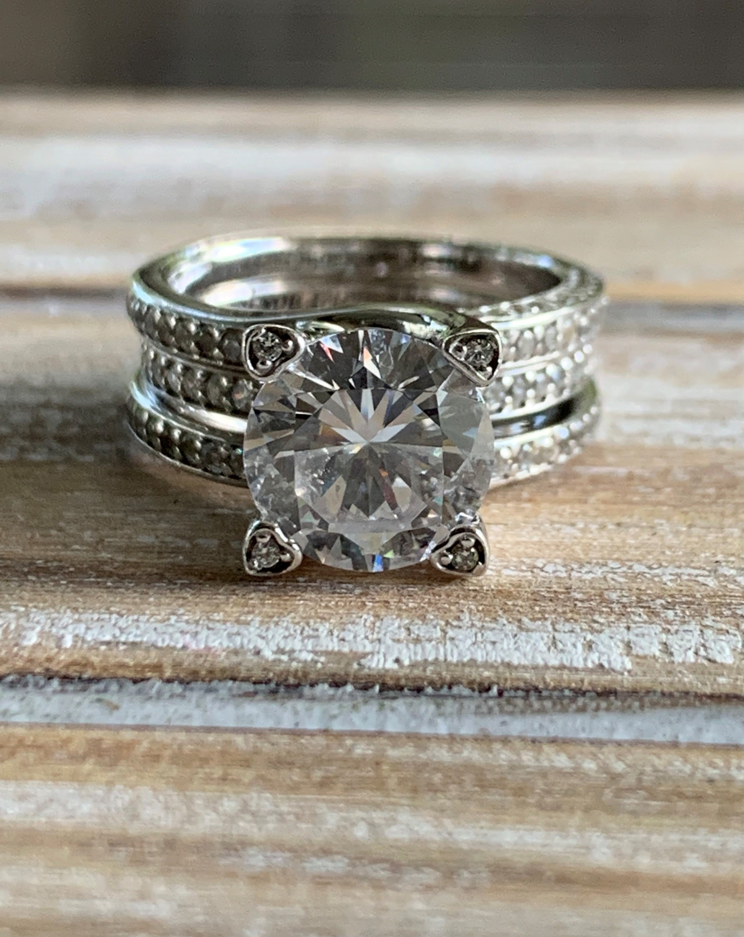 Sterling Silver Ring Set With 2 Rings Size 5 Features a 3 Sterling Silver Ring Set With 2 Rings Size 5 Features a 3