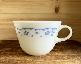 Pyrex Milk Glass Morning Blue Flowers Pattern Coffee Cup Mug Vintage