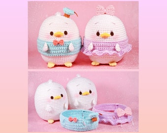 baby duck couple, baby duck, amigurumi, changeable removable outfits, pdf, crochet pattern, instant download, English, duck plushies