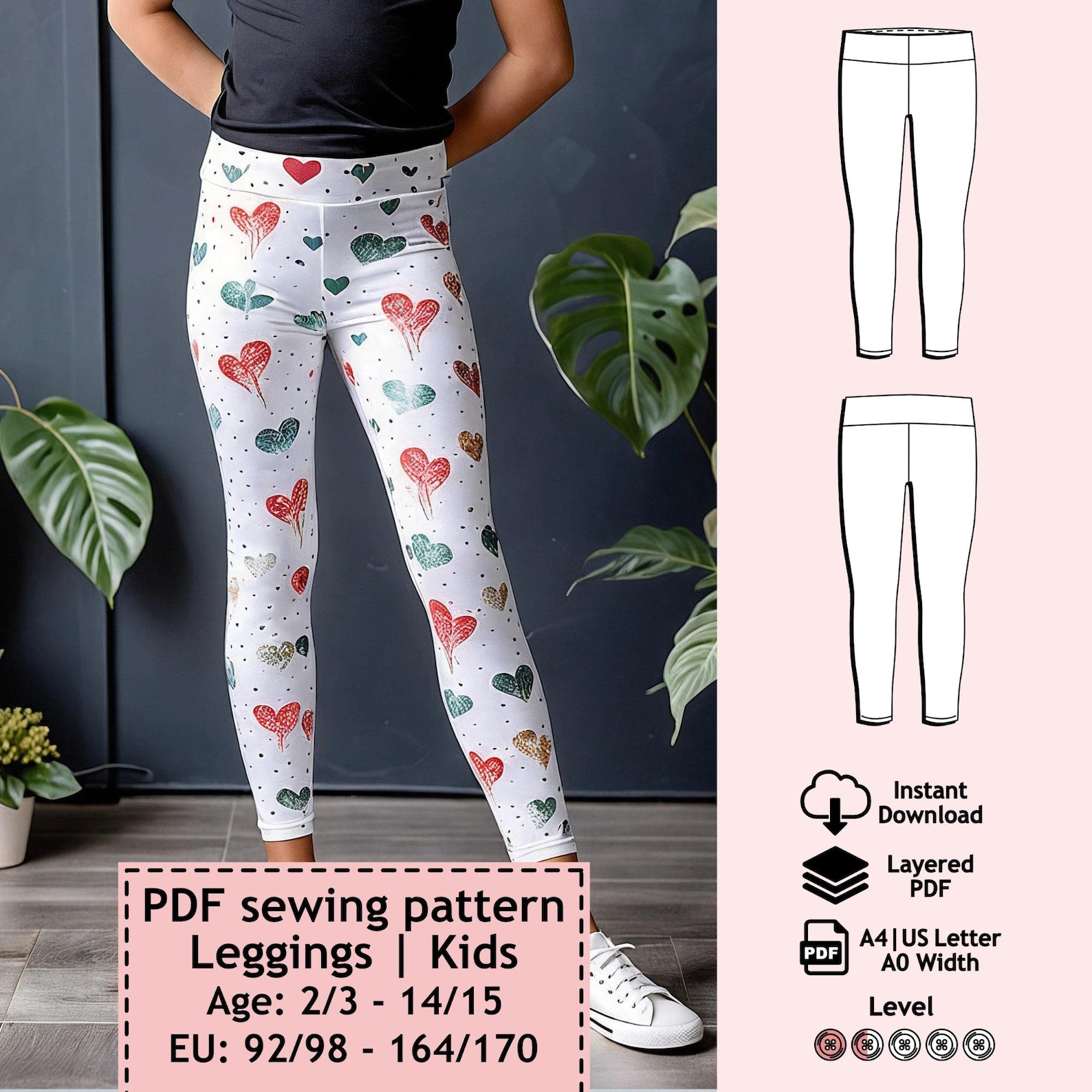 Kids Leggings PDF Sewing Pattern, Pants Pattern, Sports Pants Pattern ...