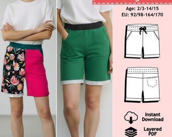 Kids Sweat Shorts PDF Sewing Pattern, short pants pattern, Sweatshorts pattern children, boys pants pattern, Sewing pattern girls