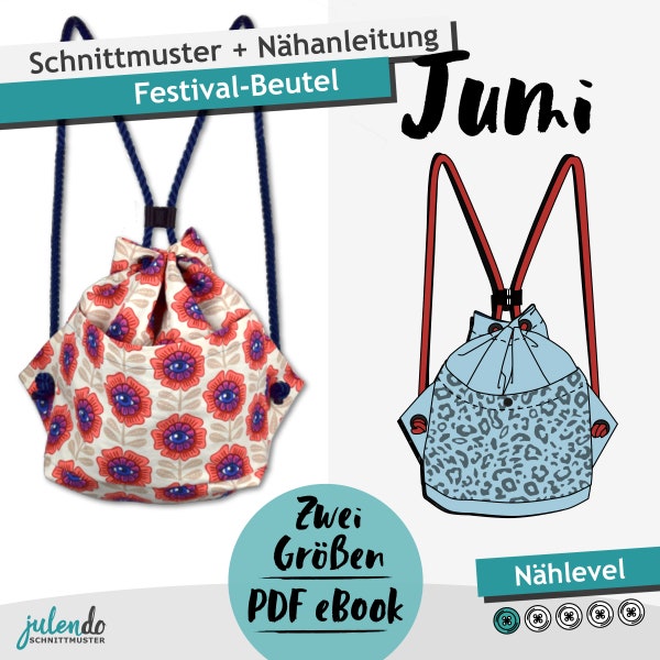 PDF Schnittmuster Festival-Beutel Jumi – zwei Größen | eBook Schnitt mit farbiger Nähanleitung (deutsch)
