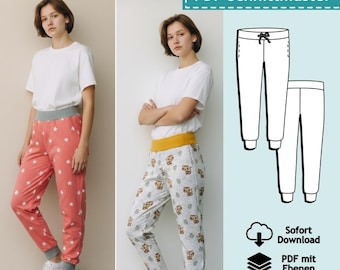 Patrón de costura en PDF con capas para pantalones deportivos infantiles Anni, tallas 92/98-164/170 | Patrón de costura en libro electrónico para pantalones infantiles, instrucciones de costura a color (en alemán)
