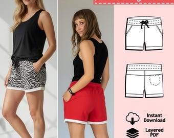 Women Sweat Shorts PDF Sewing Pattern, short pants pattern, Sweatshorts pattern women, Women pants pattern, Sewing pattern women