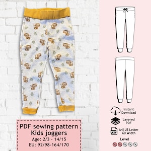 Kids Joggers PDF Sewing Pattern, Jogger Pattern, Sweatpants Pattern Kids, Children Pants Pattern, Sewing Pattern Children