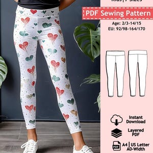 Kids Leggings PDF Sewing Pattern, Pants Pattern, Sports Pants Pattern Kids, Girls Active Wear Pattern, Layered Sewing Pattern Children