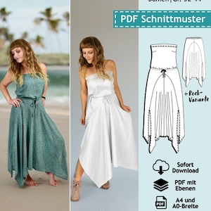 PDF Schnittmuster mit Ebenen Bandeaukleid / Sommerkleid Kate (+ Rock), Gr. 32-44 | Damen ebook Maxikleid, farbige Nähanleitung (deutsch)