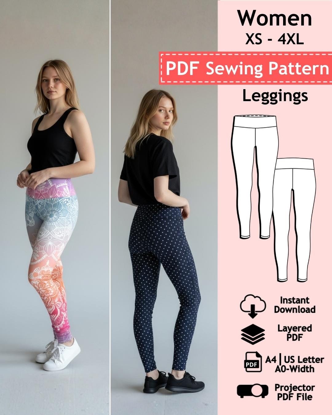 Women Leggings PDF Sewing Pattern, Pants Pattern, Sports Pants Pattern ...