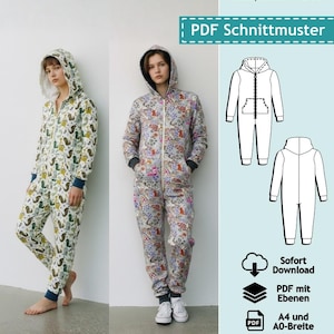 PDF Schnittmuster Kinder Jumpsuit Alex Mini-Me, Gr. 92/98-140/146, e-Book Kinder Onesie, Jumpy, Einteiler Schnitt, Nähanleitung (deutsch)