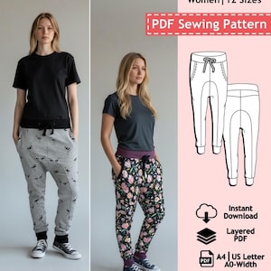 Women Sarouel Joggers PDF Sewing Pattern, Jogger Pattern, Sweatpants Pattern Women, Women Pants Pattern, Sewing Pattern Women Sweat Pants