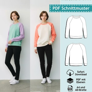 PDF sewing pattern for children's raglan sweater "Mini-Me Tina & Tim", sizes 92/98 - 164/170 | Children's pattern with color sewing instructions (German)