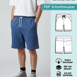 Patrón de costura en PDF con capas para pantalones cortos deportivos Adam, tallas XXS-4XL | Libro electrónico, patrón de costura para pantalones cortos de hombre, pantalones cortos deportivos, instrucciones de costura (alemán)