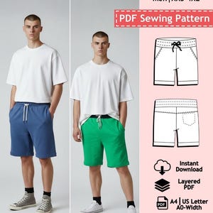 Men Sweat Shorts PDF Sewing Pattern, short pants pattern, Sweatshorts pattern Men, sports pants pattern unisex, Sewing pattern with layers