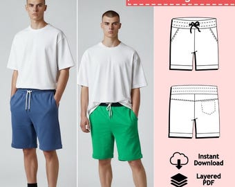 ゆったりショートパンツのPDF型紙（サイズ：XS / S / M / L / XL