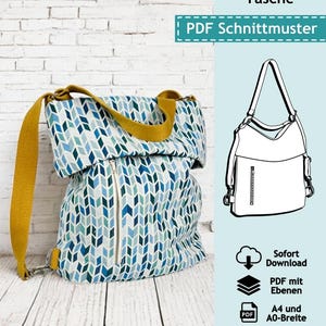 Patrón de costura en PDF para el bolso multifuncional Anna, que puede usarse como mochila o bolso de mano | Patrón en formato eBook con instrucciones de costura a color (en alemán)