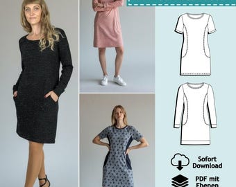 PDF sewing pattern for a layered jersey dress with pockets, checkered pattern, sizes 32-54 | e-book women's dress, summer dress pattern, sewing instructions (German)