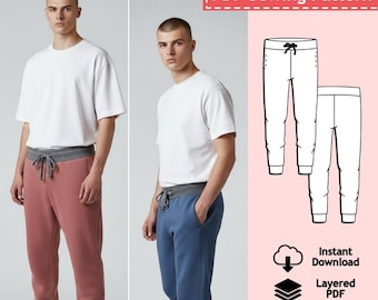 Patron de couture PDF pour pantalon de jogging homme, patron de pantalon de survêtement homme, patron de pantalon unisexe, patron de couture
