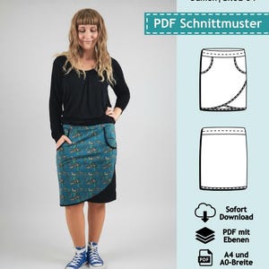 PDF Schnittmuster mit Ebenen Jerseyrock, Rock in Wickeloptik Pia, Gr. 32-54, e-Book Damen Schnitt Sommerrock, farbige Nähanleitung (deutsch)
