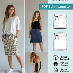 PDF Schnittmuster mit Ebenen Sweatrock Jule, Gr. 32-54 | e-Book für Damen Rock, Schnitt Sommerrock, farbige Nähanleitung (deutsch)