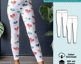 Patrón de costura en PDF con capas para leggings infantiles Nele Mini-Me, tallas 92/98 a 164/170 | Patrón en eBook con instrucciones de costura a color (en alemán)
