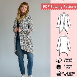 Women Cardigan Sewing Pattern, Sweat Jacket Pattern Women, Layered PDF Sewing pattern, Easy Sewing, Quick Sewing Project, Easy Patterns