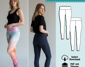 PDF sewing pattern with layers for leggings Nele, sizes XS to 4XL | e-book for women's sports pants, pattern with color sewing instructions (German)